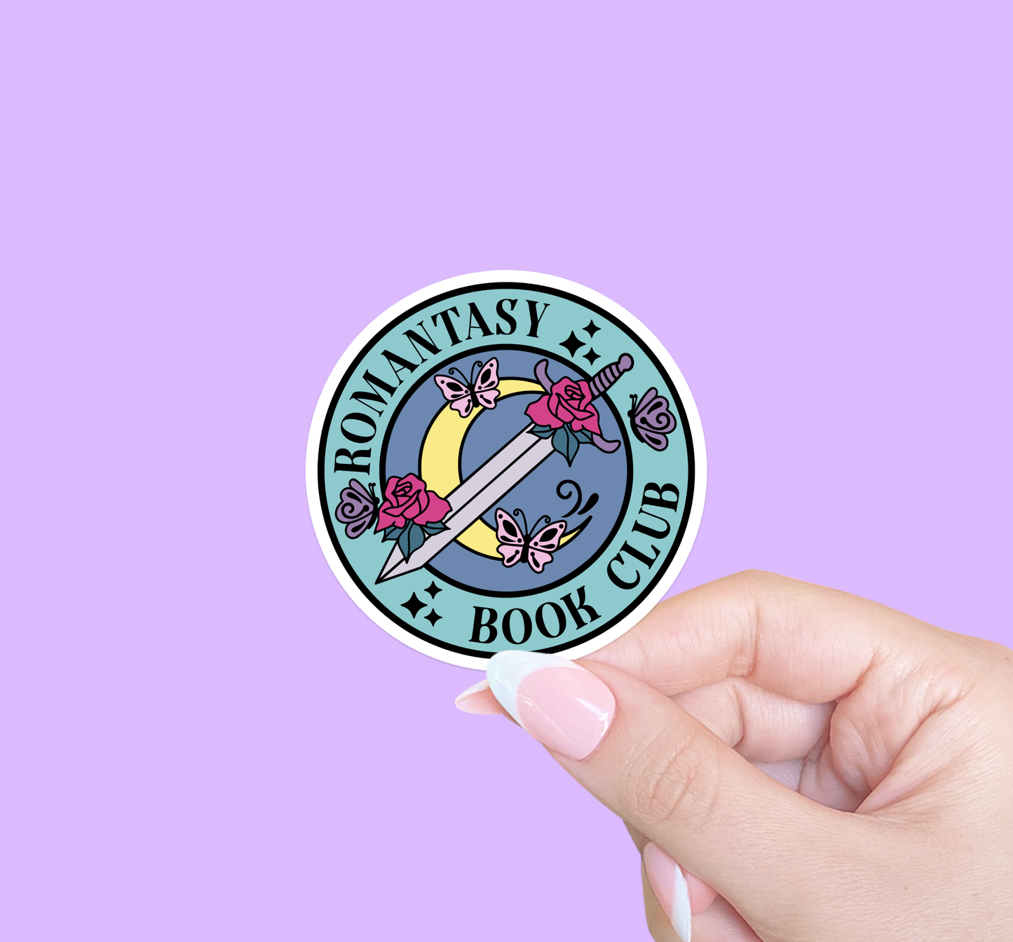 Romantasy book club circle sticker