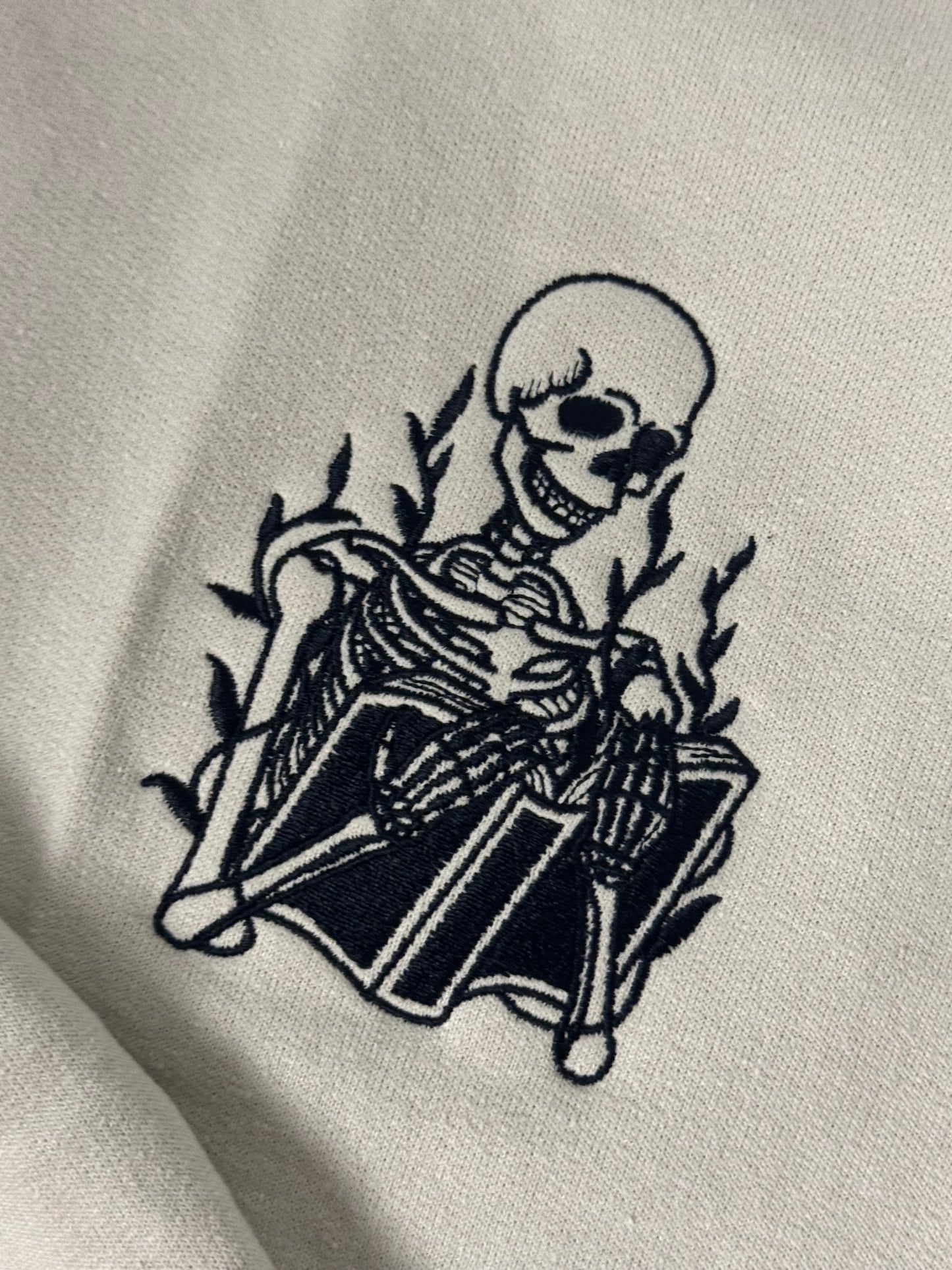 Bookish Skeleton - Embroidered Unisex Sweatshirt